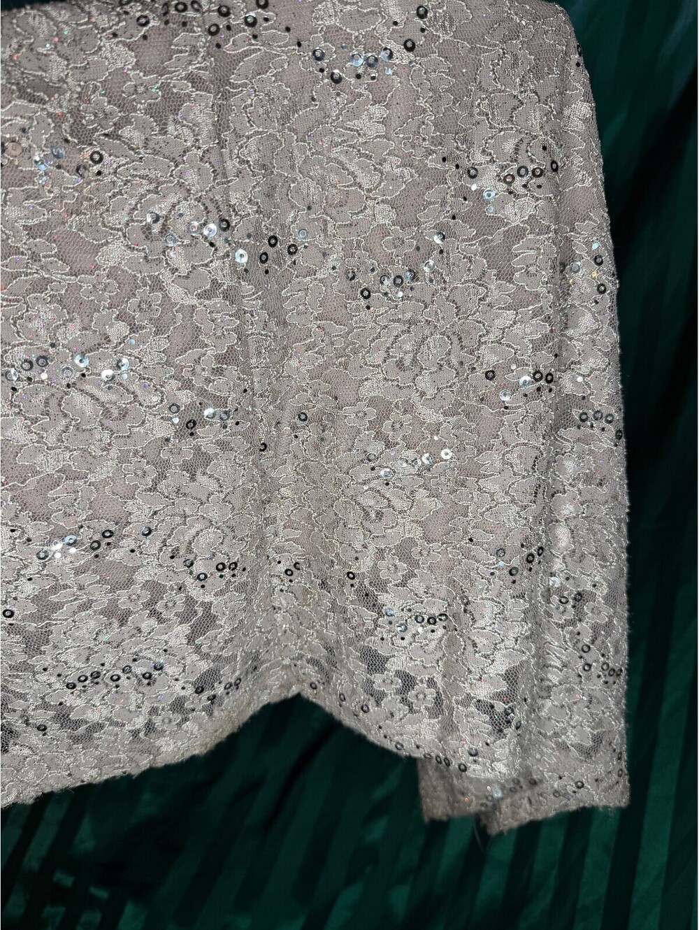 Tahari Arthur S. Levine Beige Sequin Lace Evening Gown Womens Size 4 V-Neck - Picture 5 of 7